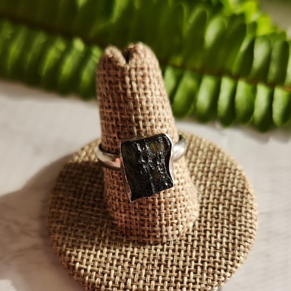 Elegant Moldavite Adjustable Sterling Silver Ring